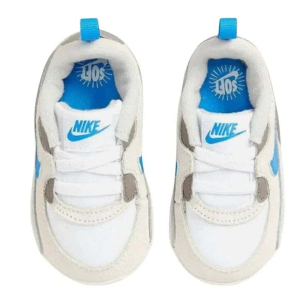 Nike Max 90 Crib‎ White/Blue/Grey Fog Baby Infant Toddler Size 4C NEW CI0424-110